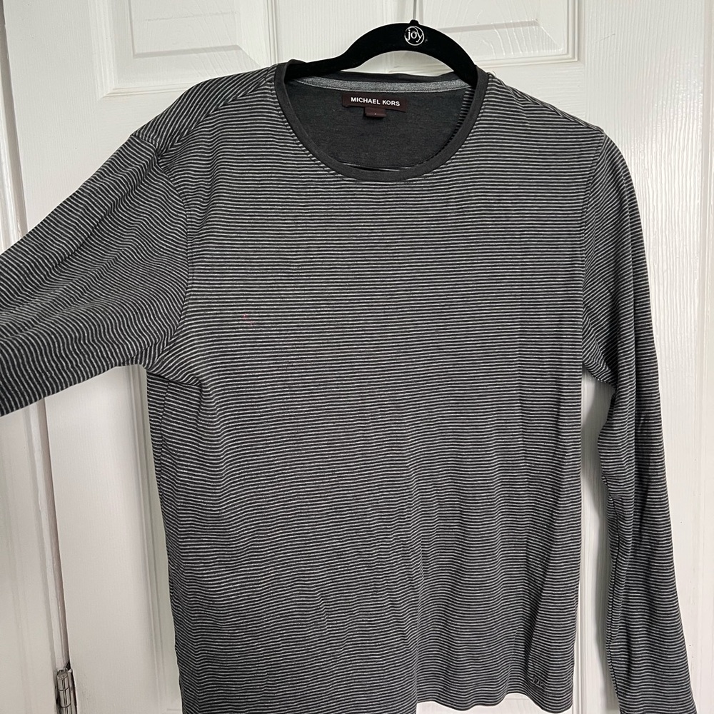 Michael Kors Men's Gray Striped Long Sleeve Shirt